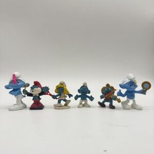 Smurf Mixed Figures Lot Of 6 Papa‎ Smurf PVC Cake Toppers Toys